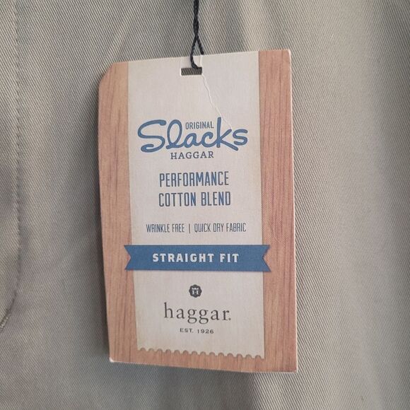 Haggar performance cotton blend flat front straight fit khaki  pants - Picture 4 of 8